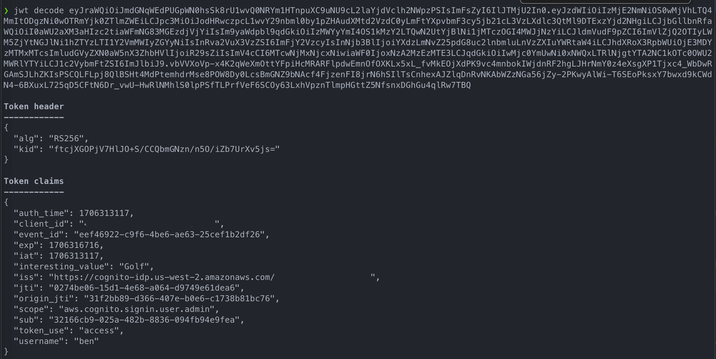 Cognito Start Kit ID Token
