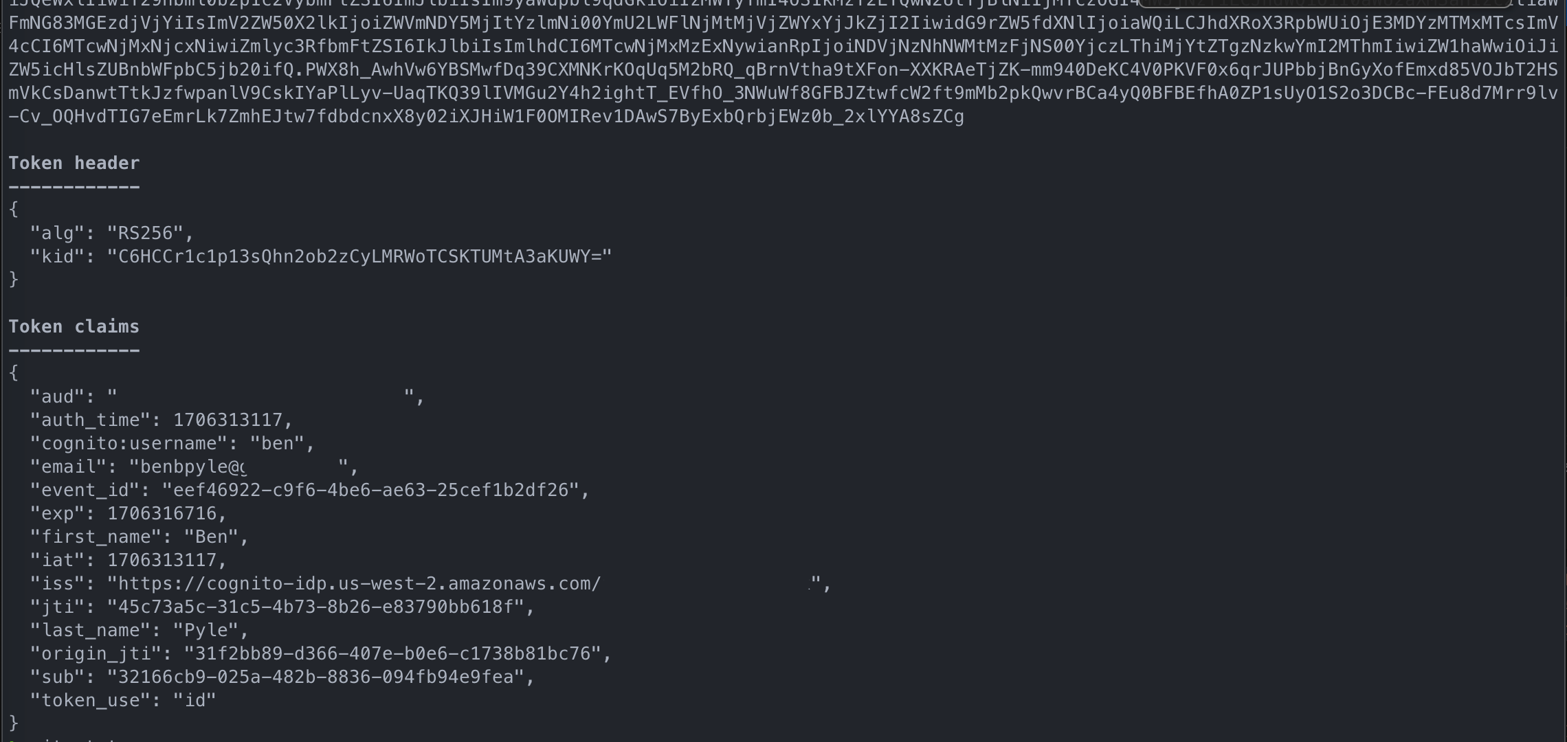 Cognito Start Kit ID Token